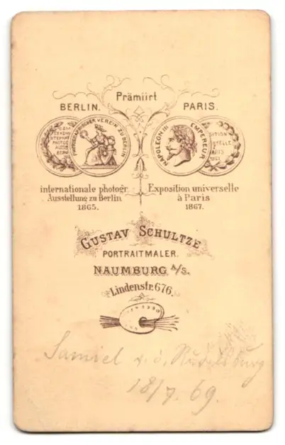 Fotografie Gustav Schultze, Naumburg a/S, Portrait Samiel, Wirt der Rudelsburg, 1869,wie auf PP2E1 1