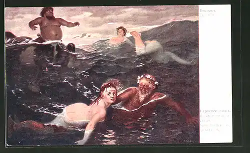 Künstler-AK Arnold Böcklin: Spiel in den Wellen, Wassermänner und Nixen