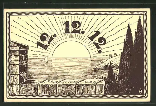 Künstler-AK Kurioses Datum 12.12.1912 vor aufgehender Sonne