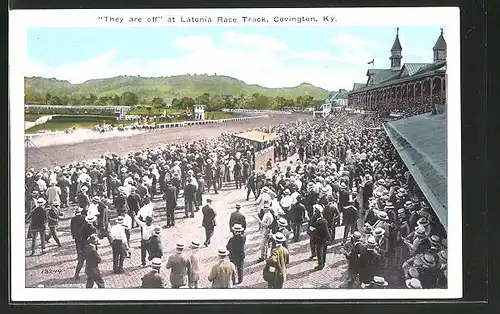 AK Covington, KY, "They are off" at Latonia Race Track, Pferderennbahn