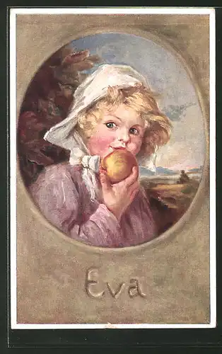 Künstler-AK K. Barth: Eva mit Hut und Apfel
