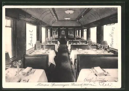 AK Mitropa-Speisewagen Bauart 1929 mit festlich gedeckten Tischen