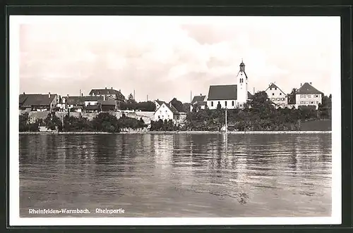 AK Rheinfelden-Warmbach, Rheinpartie mit Totalansicht