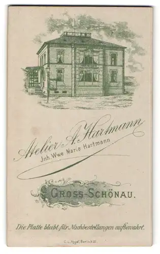 Fotografie A. Hartmann, Gross-Schönau, rückseitige Ansicht Gross-Schönau, Atelier, vordereitig Portrait