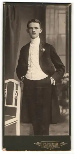 Fotografie E. W. Matthias, Seifhennersdorf, Portrait bürgerlicher junger Herr in Anzug