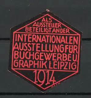 Reklamemarke Leipzig, internationale Ausstellung für Buchgewerbe und Graphik 1914, Logo, schwarz