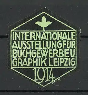 Reklamemarke Leipzig, internationale Ausstellung für Buchgewerbe und Graphik 1914, Logo, schwarz