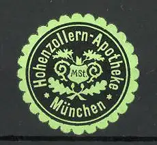 Präge-Reklamemarke Hohenzollern-Apotheke zu München