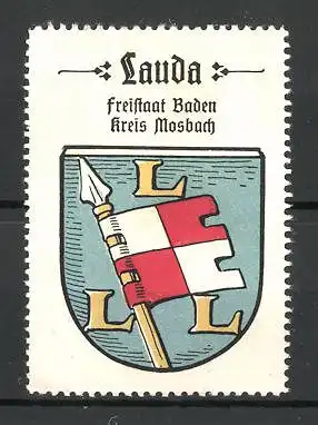 Reklamemarke Wappen von Lauda, Freistaat Baden, Kreis Mosbach