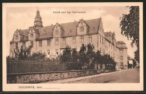 AK Hadamar, Strassenansicht mit Schloss und Kgl. Gymnasium