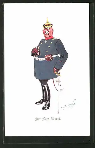Künstler-AK Fritz Schönpflug: Der Herr Oberst, Karikatur eines deutschen Offiziers