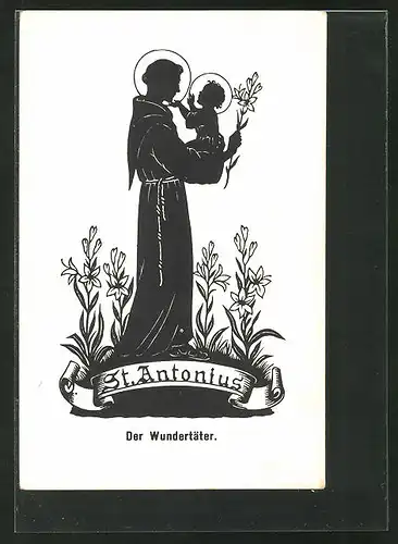 Künstler-AK Josefine Allmayer: Scherenschnitt, St. Antonius, der Wundertäter