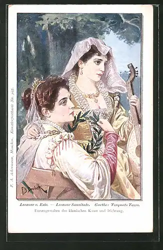 Künstler-AK Franz Doubek: Leonore v. Este-Leonore Sanvitale aus Goethes "Torquato Tasso", Jugendstil
