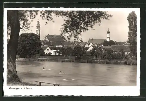 AK Lauingen a. d. Donau, Blick über die Donau auf den Ort