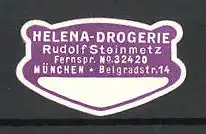 Präge-Reklamemarke Helene-Drogerie Rudolf Steinmetz in München