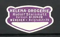 Präge-Reklamemarke Helena-Drogerie Rudolf Steinmetz in München