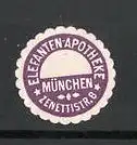 Präge-Reklamemarke Elefanten-Drogerie in München, lila