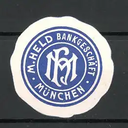 Präge-Reklamemarke Bankgeschäft Held, München, Firmenlogo