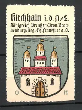 Reklamemarke Wappen von Kirchhain, Königreich Preussen, Prov. Brandenburg, Reg.- Bez. Frankfurt a. O.