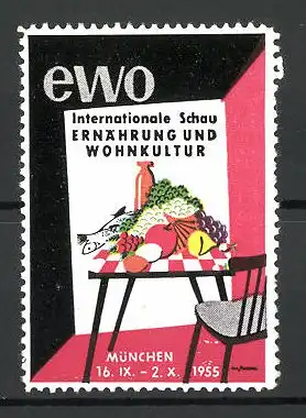 Reklamemarke München, Internationale Schau "Ernährung und Wohnkultur" 1955, gedeckter Esstisch