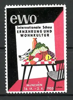 Reklamemarke München, Internationale Schau "Ernährung und Wohnkultur" 1955, gedeckter Esstisch