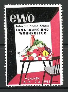 Reklamemarke München, Internationale Schau "Ernährung und Wohnkultur" 1955, gedeckter Esstisch
