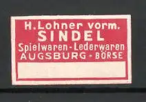 Präge-Reklamemarke Spielwaren-Lederwaren Sindel, Augsburg