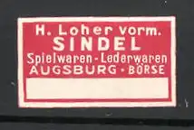 Präge-Reklamemarke Spielwaren-Lederwaren Sindel, Augsburg