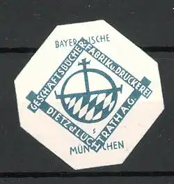 Präge-Reklamemarke Geschäftsbücher-Fabrik Dietz, München, Firmenlogo