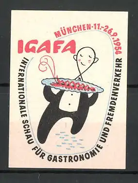 Reklamemarke München, internationale Schau für Gastronomie und Fremdenverkehr 1954, Ober mit Hummer