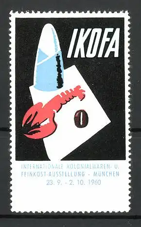 Reklamemarke München, internationale Kolonialwaren-und Feinkost-Ausstellung 1960, Messelogo