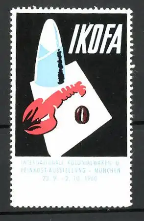 Reklamemarke München, internationale Kolonialwaren-und Feinkost-Ausstellung 1960, Messelogo