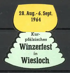 Reklamemarke Wiesloch, Kurpfälzisches Winzerfest 1964, Marke in Form eines Weinglases