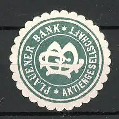 Präge-Reklamemarke Plauener Bank AG, Firmenlogo