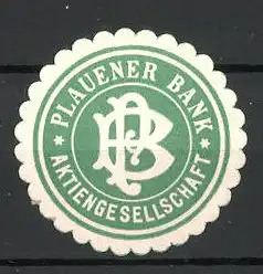 Präge-Reklamemarke Plauener Bank AG, Firmenlogo