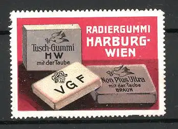 Reklamemarke Radiergummi der Firma Harburg-Wien, verschiedene Radiergummi