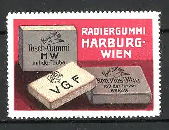 Reklamemarke Radiergummi der Firma Harburg-Wien, verschiedene Radiergummi