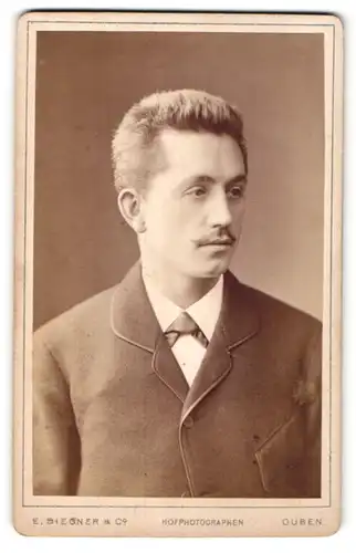 Fotografie E. Biegner & Co, Guben, Portrait junger Mann mit Oberlippenbart im Anzug