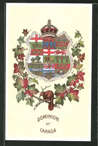 Präge-AK Canada, Canadische Wappen, Biber und Ahornlaub