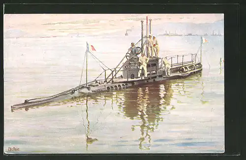 Künstler-AK Christopher Rave: U-Boot "Auguille", 1903