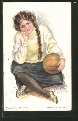 Künstler-AK Alice Luella Fidler: American Girl No. 12, Mädchen mit Basketball
