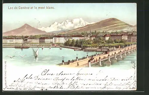 Lithographie Künzli No. 5017: Lac de Genève et le Mont Blanc, Berg mit Gesicht / Berggesichter