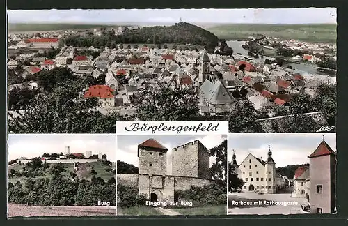 AK Burglengenfeld / Opf., Totalansicht, Burg, Rathaus mit Rathausgasse