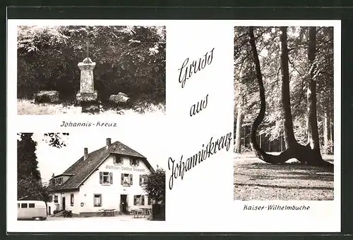 AK Johanniskreuz, Gasthaus-Pension Braband, Kaiser-Wilhelmbuche und Kreuz
