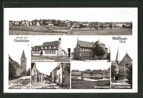 AK Neukirchen-Mehlingen / Pfalz, Totalansicht, Schulen, Schwimmbad, Ev. & Kath. Kirche