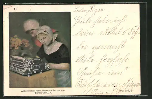 AK Kinder mit Schreibmaschine, Adlerwerke vorm. Heinrich Kleyer A.G.