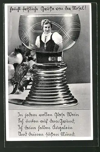 AK Fotomontage, Frau in einem Weinglas