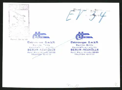 Fotografie E-Transporter Gaubschat, E-Kastenwagen der Deutschen Post, Gaubschat Elektrowagen GmbH Berlin-Britz