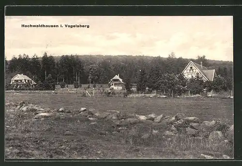 AK Hochwaldhausen i. Vogelsberg, Ortspartie mit Wiesen und Wald