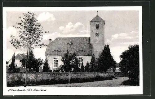 AK Purschwitz / Krs. Bautzen, Ansicht der Kirche